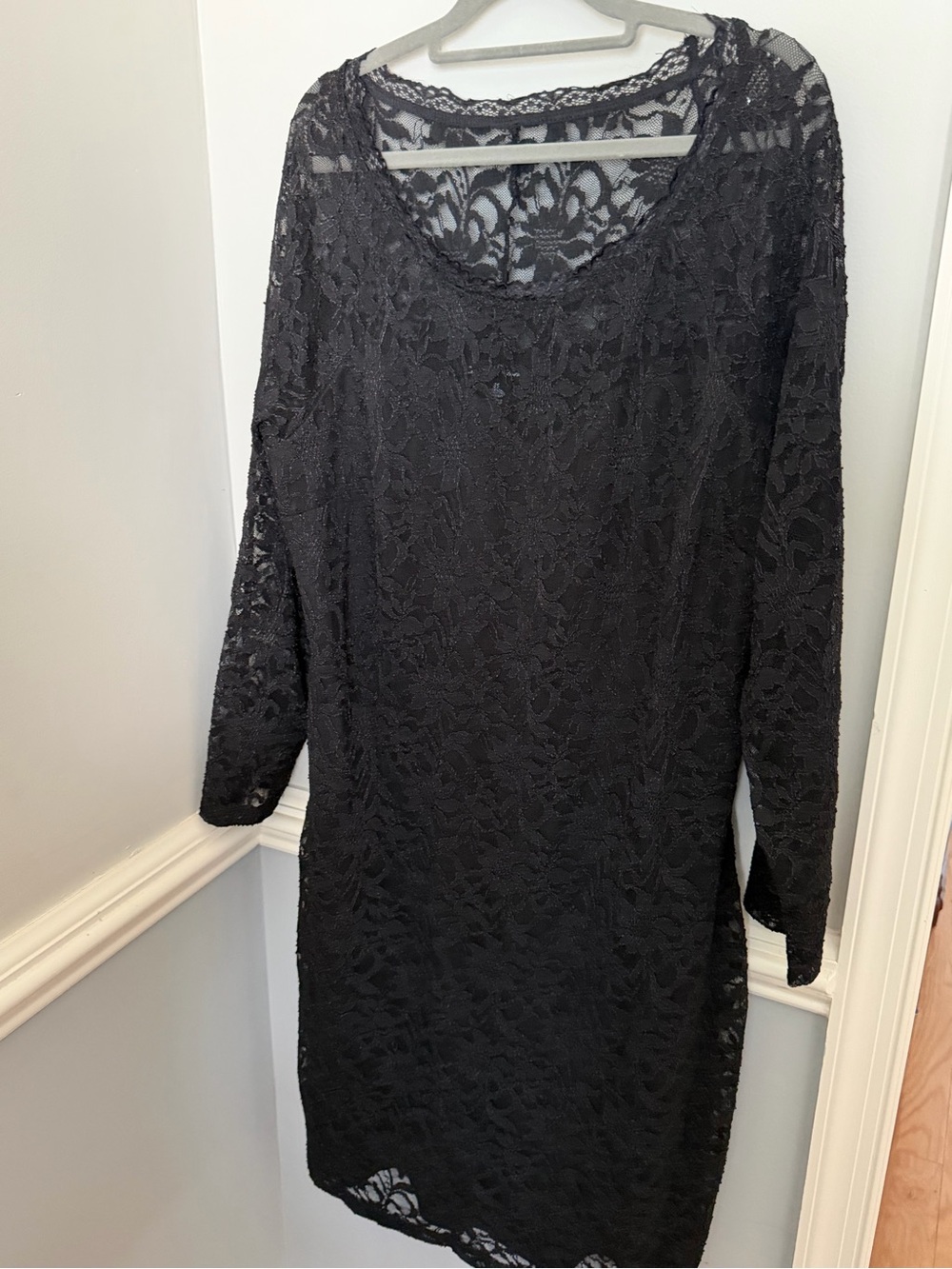Candalite Women Classic Black Lace Long-Sleeve Dress Size 2XL
